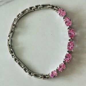 Silver Plated Pink Sapphire CZ Bracelet
